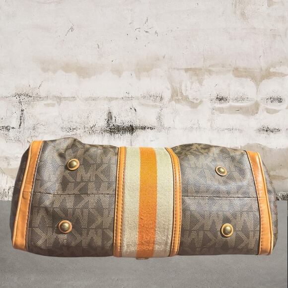 Michael Kors Brown Monogram Racer Stripe Orange & White Large Satchel or Mask - Picture 6 of 8